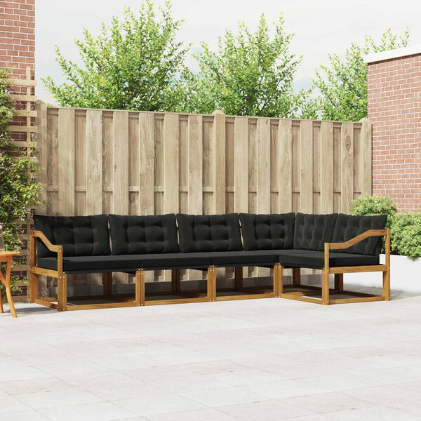 vidaXL Z&aacute;hradn&aacute; s&uacute;prava gaučov s vank&uacute;&scaron;om 5 pcs Pr&iacute;rodn&aacute; a čierna