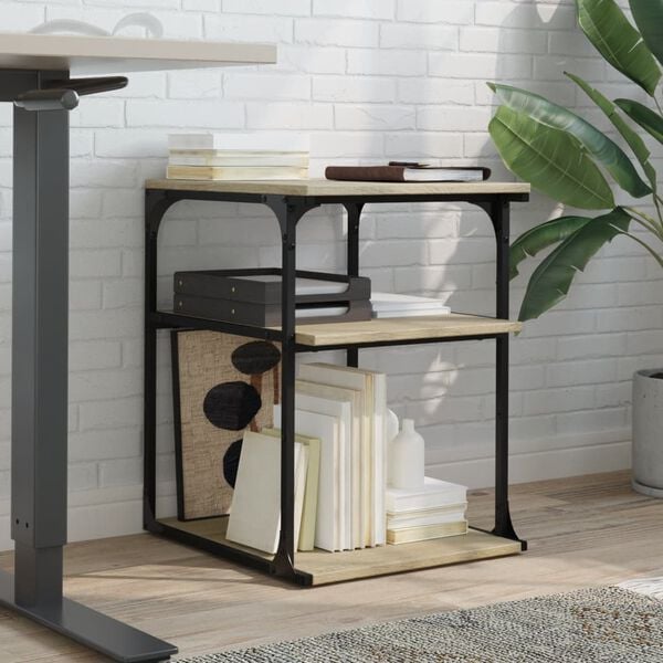 vidaXL Stojan na tlačiareň, 3 police, dub sonoma 43x48x64 cm