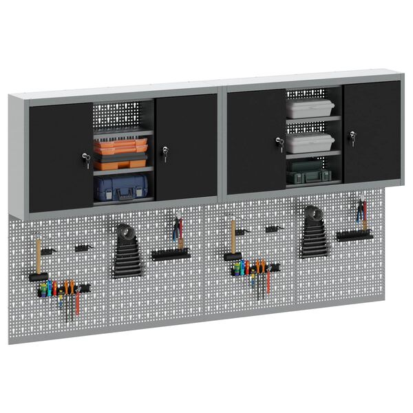 vidaXL Sada n&aacute;strojov&yacute;ch skr&iacute;ň s poličkou s &uacute;ložiskom 6 pcs Čierna