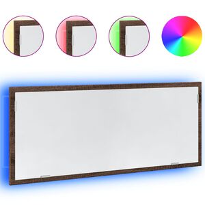 vidaXL LED k&uacute;peľňov&eacute; zrkadlo hned&yacute; dub 100x8,5x37cm, kompozitn&eacute; drevo