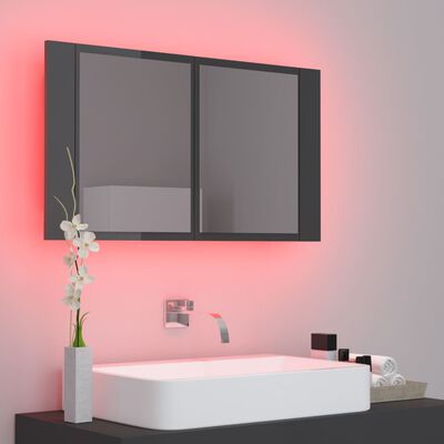 vidaXL LED kúpeľňová zrkadlová skrinka lesklá sivá 80x12x45 cm akryl