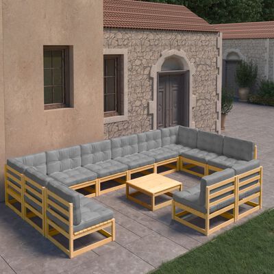vidaXL 13-dielna záhradná sedacia súprava+podložky, borovicový masív