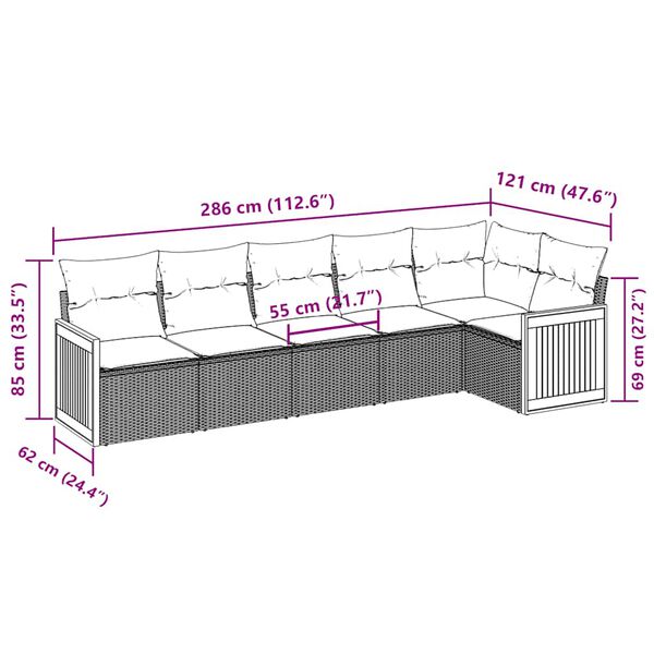 vidaXL 6-dielna z&aacute;hradn&aacute; s&uacute;prava pohoviek s vank&uacute;&scaron;mi čierna polyratan