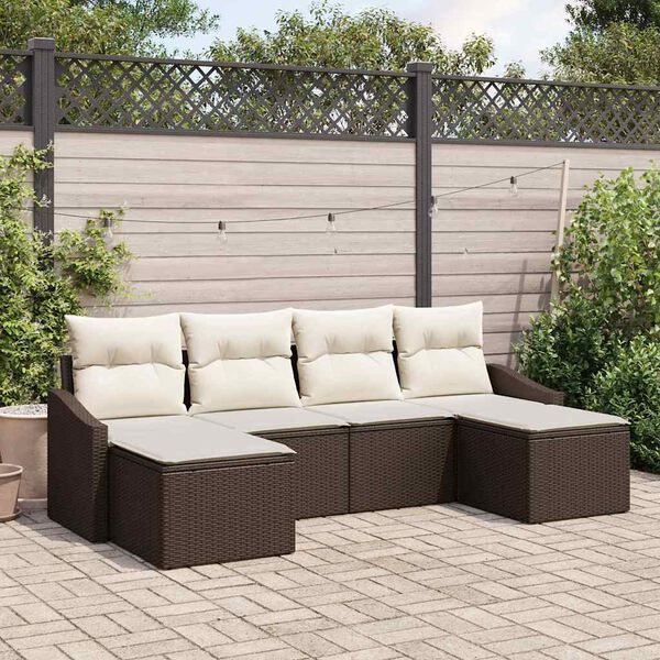 vidaXL Záhradný jedálenský set s vankúšom 6 pcs Hnedá a smotanová