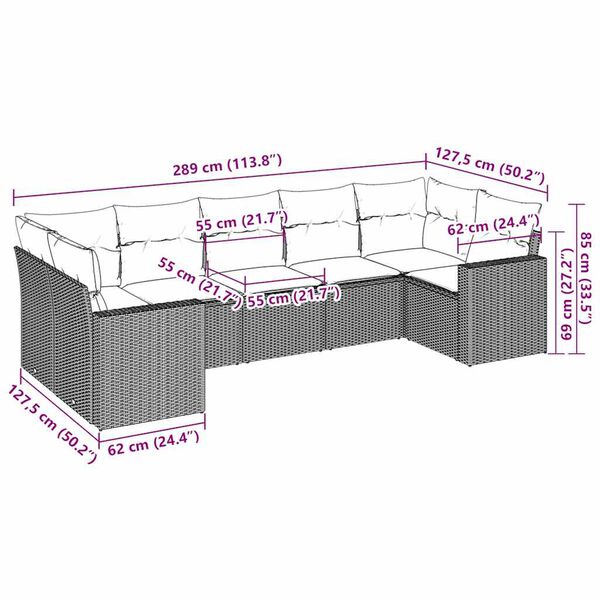 vidaXL 7-dielna záhradná súprava pohoviek s vankúšmi hnedá polyratan