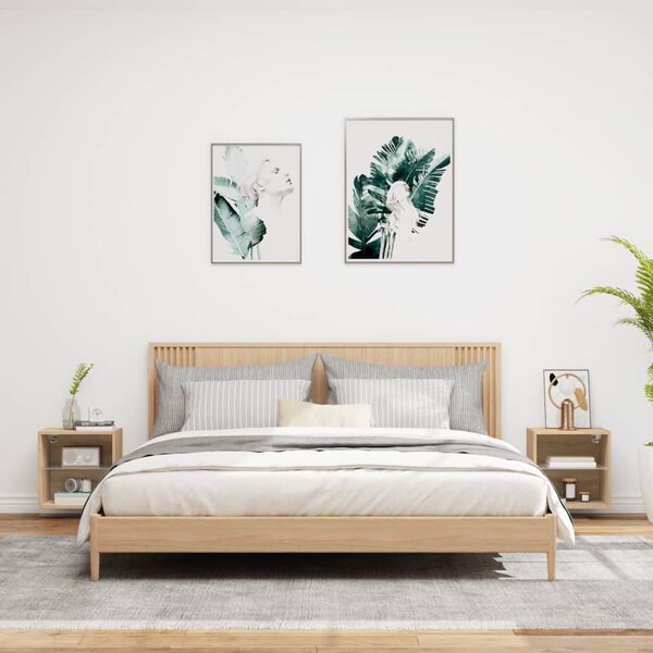 vidaXL Nočn&eacute; stol&iacute;ky s LED svetlami n&aacute;stenn&eacute; 2 ks dub sonoma