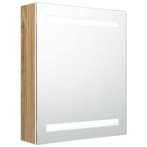 vidaXL LED k&uacute;peľňov&aacute; zrkadlov&aacute; skrinka biela a dubov&aacute; 50x14x60 cm