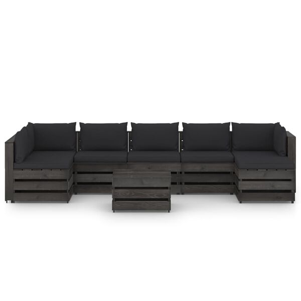 vidaXL 8-dielna z&aacute;hradn&aacute; s&uacute;prava s podložkami siv&eacute; impregnovan&eacute; drevo