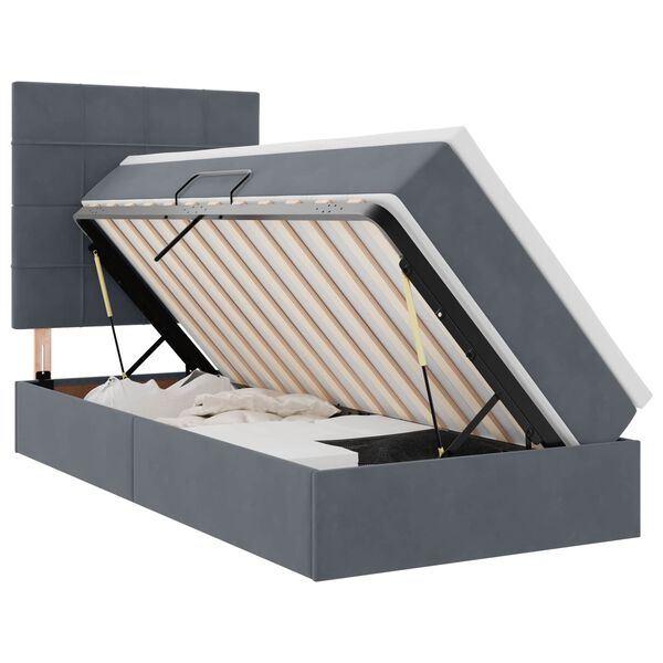 vidaXL Postel s &uacute;ložn&yacute;m prostorem a matrac&iacute; Tmavo &scaron;ed&aacute; 90 x 190 cm