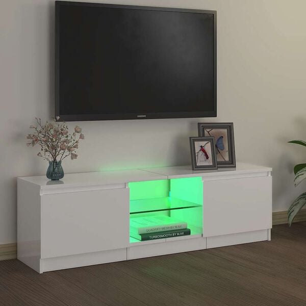 vidaXL TV skrinka s LED svetlami leskl&aacute; biela 120x30x36 cm