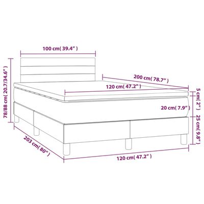 vidaXL Posteľný rám boxsping matrac a LED tmavomodrý 120x200 cm zamat