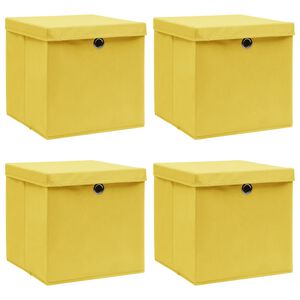 vidaXL &Uacute;ložn&eacute; boxy s vekom 4 ks, žlt&eacute; 32x32x32 cm, l&aacute;tka