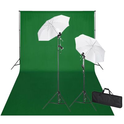 vidaXL Fotografické vybavenie: zelené fotopozadie 600x300cm+osvetlenie