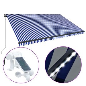 vidaXL Mark&iacute;za so senzorom vetra a LED 500x300 cm modr&aacute; a biela
