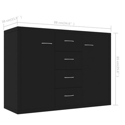 vidaXL Komoda, čierna 88x30x65 cm, kompozitné drevo