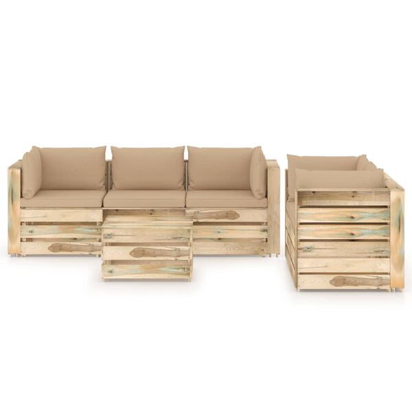 vidaXL 6-dielna z&aacute;hradn&aacute; s&uacute;prava+podložky, zelen&eacute; impregnovan&eacute; drevo