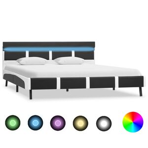 vidaXL Posteľn&yacute; r&aacute;m s LED, siv&yacute;, umel&aacute; koža 120x200 cm