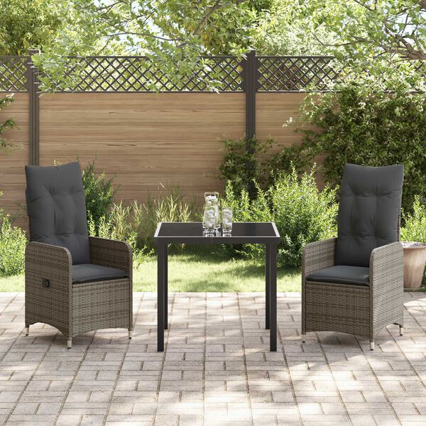 vidaXL Z&aacute;hradn&yacute; jed&aacute;lensk&yacute; set s vank&uacute;&scaron;om 3 pcs Siv&aacute; Poly ratan