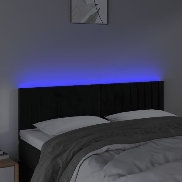 vidaXL Čelo postele s LED čierne 144x5x78/88 cm zamat