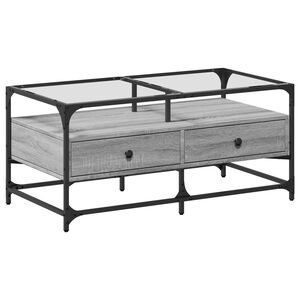 vidaXL Konferenčn&yacute; stol&iacute;k sklenen&aacute; doska siv&yacute; sonoma 98,5x50x45cm oceľ