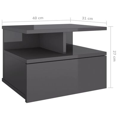 vidaXL Nástenný nočný stolík, lesklý sivý 40x31x27cm, kompozitné drevo
