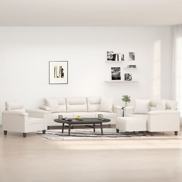 vidaXL 4-dielna sedacia súprava s vankúšmi béžová mikrovlákno