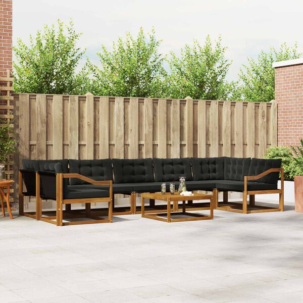 vidaXL Z&aacute;hradn&aacute; s&uacute;prava gaučov s vank&uacute;&scaron;om 8 pcs Pr&iacute;rodn&aacute; a čierna