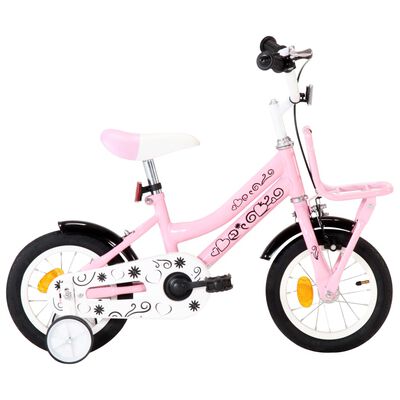 vidaXL Detský bicykel s predným nosičom 12 palcový biely a ružový