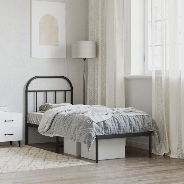 vidaXL Kovov&yacute; r&aacute;m postele s čelom čierny 75x190 cm