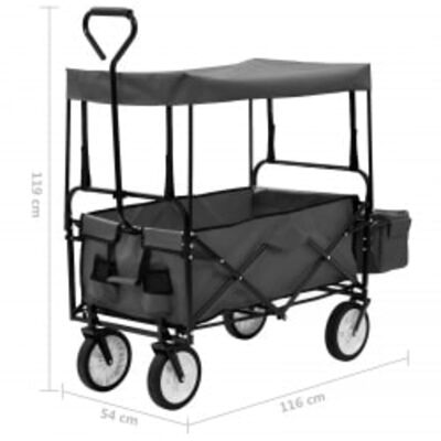 vidaXL Skladací ručný vozík so strieškou oceľ sivý