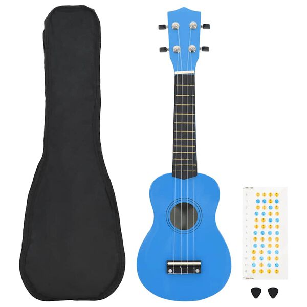 vidaXL Sopránové ukulele s taškou pre deti modré 23"