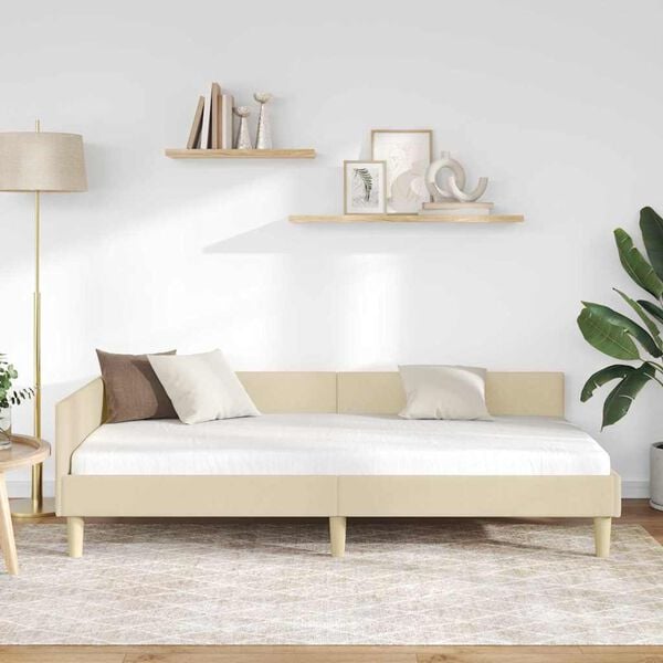 vidaXL Rohový rám postele s čelnou doskou Krémová 100 x 200 cm látka