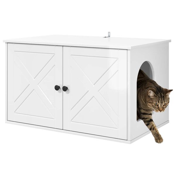 vidaXL Mačka Dom Leskl&aacute; biela 85 x 55 x 50 cm Kompozitn&eacute; drevo