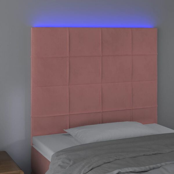 vidaXL Čelo postele s LED ružov&eacute; 100x5x118/128 cm zamat