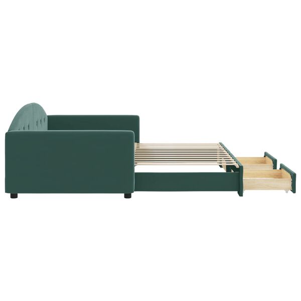 vidaXL Rozkladacia denn&aacute; posteľ a z&aacute;suvky tmavozelen&aacute; 100x200 cm zamat