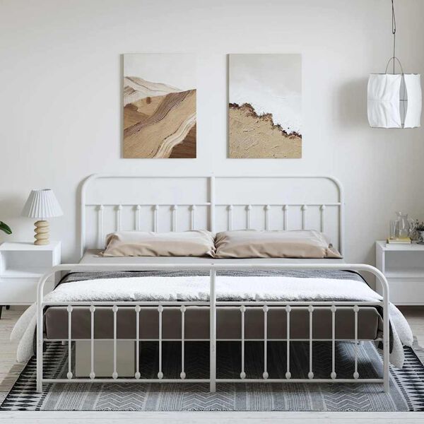 vidaXL Kovov&yacute; r&aacute;m postele s čelom a podnožkou biely 183x213 cm