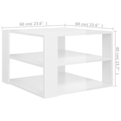 vidaXL Konferenčný stolík lesklý biely 60x60x40 cm drevotrieska