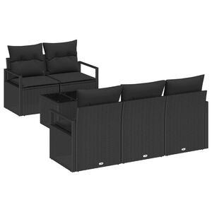 vidaXL S&uacute;prava z&aacute;hradn&yacute;ch pohoviek s vank&uacute;&scaron;om 6 pcs Čierna polyratan
