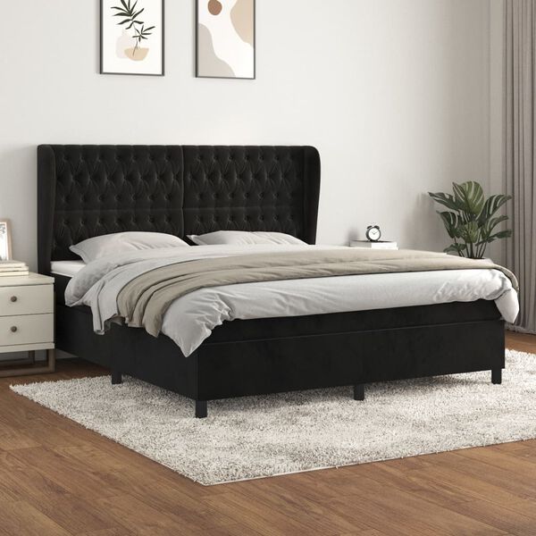 vidaXL Posteľn&yacute; r&aacute;m boxspring s matracom čierny 180x200 cm zamat