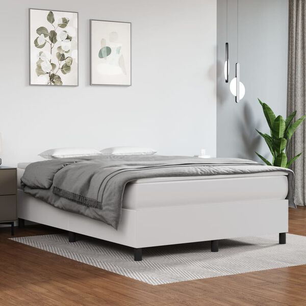 vidaXL Boxspring posteľ s matracom biela 140x200 cm umel&aacute; koža