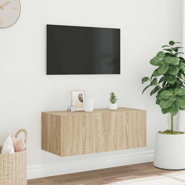 vidaXL TV nástenná skrinka s LED svetlami dub sonoma 80x35x31 cm