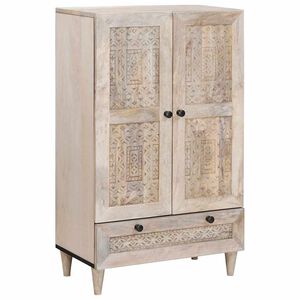 vidaXL Highboard so z&aacute;suvkou Biela 60 x 33 x 100 cm mangov&yacute; mas&iacute;v