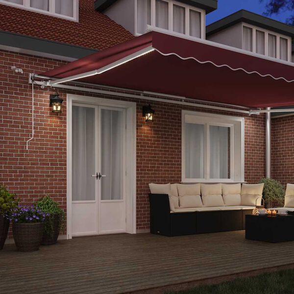 vidaXL Automaticky zaťahovacia mark&iacute;za s LED burgundsk&aacute; 500x300 cm