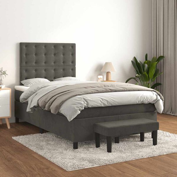 vidaXL Boxspring posteľ s matracom, tmavosiv&aacute; 120x190 cm, zamat