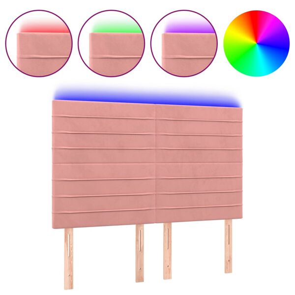 vidaXL Čelo postele s LED ružov&eacute; 144x5x118/128 cm zamat