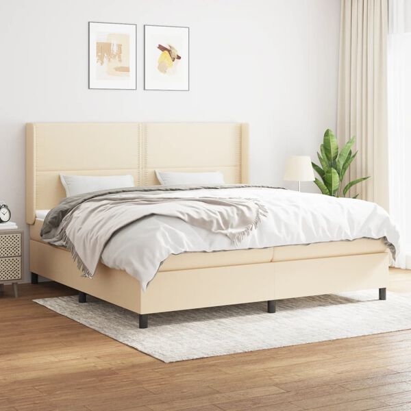 vidaXL Boxspring posteľ s matracom kr&eacute;mov&aacute; 200x200 cm l&aacute;tka