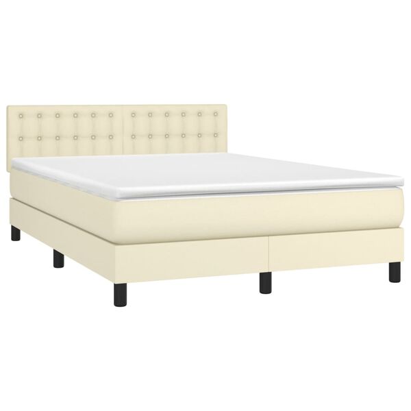 vidaXL Boxspring posteľ s matracom kr&eacute;mov&aacute; 140x200 cm umel&aacute; koža