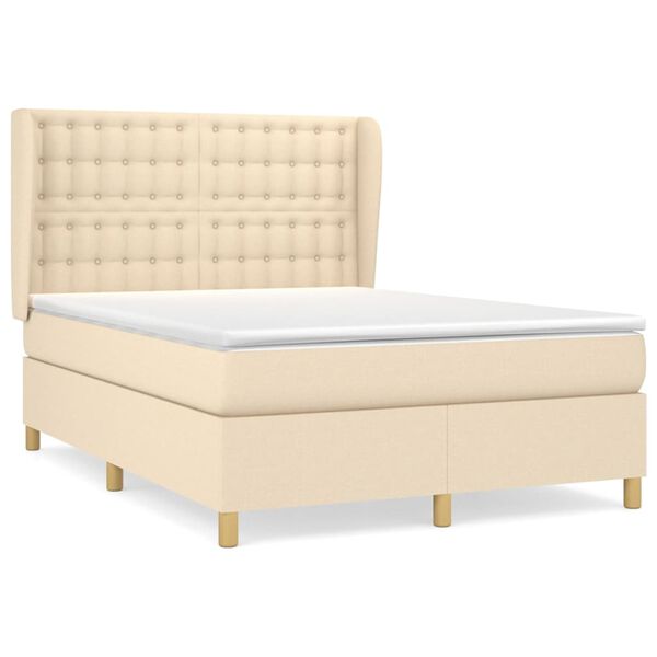 vidaXL Boxspring posteľ s matracom kr&eacute;mov&yacute; 140x190 cm l&aacute;tka