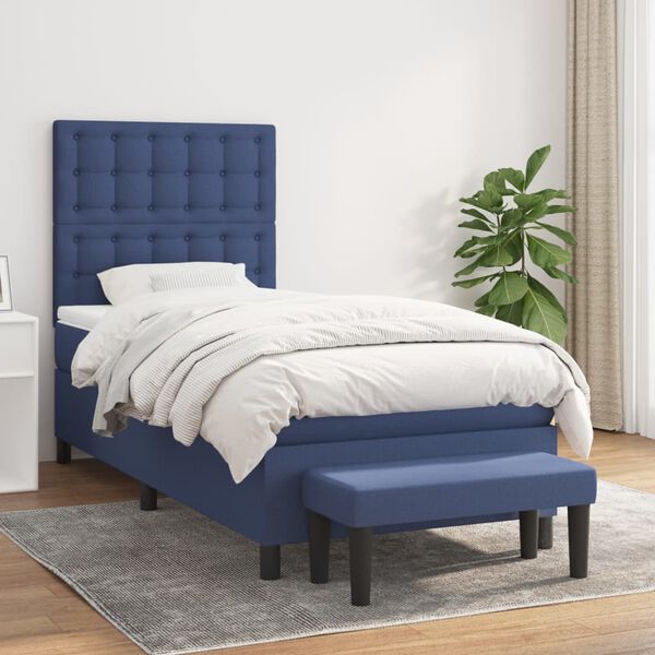 vidaXL Boxspring posteľ s matracom modr&aacute; 100x200 cm l&aacute;tka