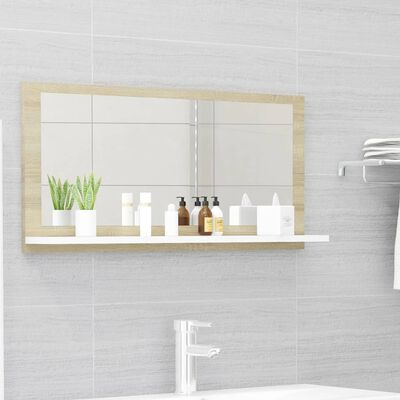 vidaXL Kúpeľňové zrkadlo, biela+sonoma 80x10,5x37 cm, kompozitné drevo